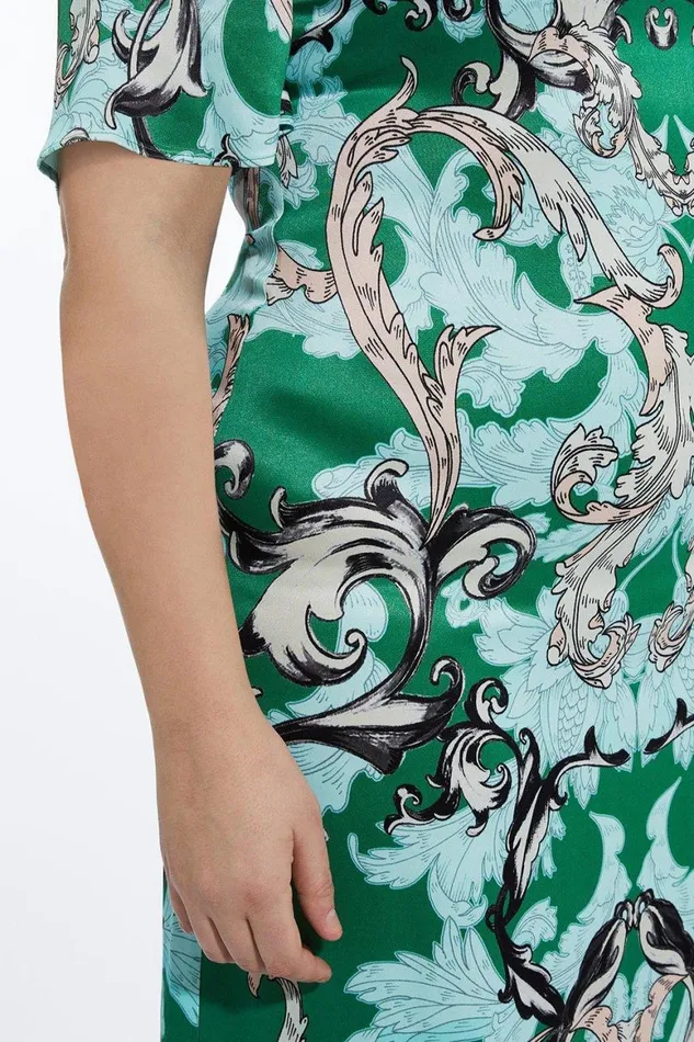 Dresses Women Karen Millen Plus Size Mirrored Baroque Viscose Short Sleeve Midi Dress Green
