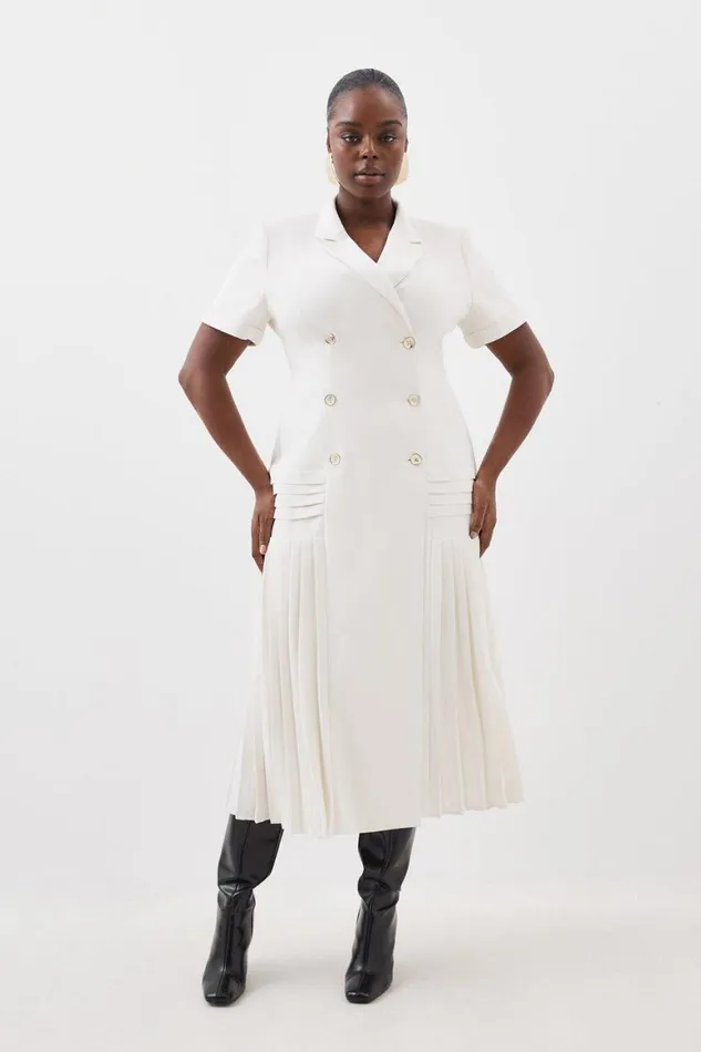 Dresses Women Karen Millen Plus Size Pleated Woven Midi Blazer Dress Ivory