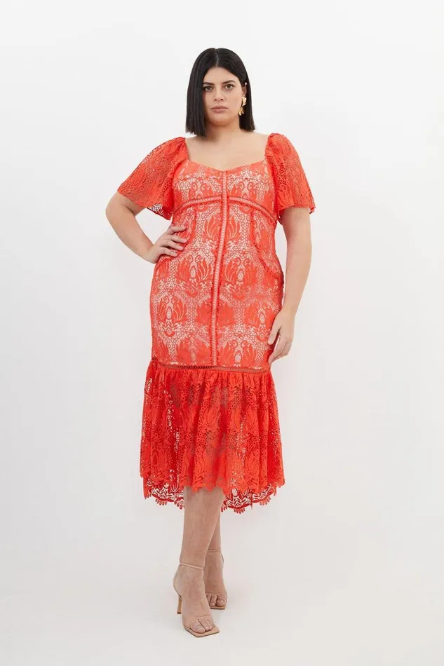 Dresses Women Karen Millen Plus Size Premium Satin Guipure Lace Angel Sleeve Maxi Dress Red Dresses Women Karen Millen Plus Size Premium Satin Guipure Lace Angel Sleeve Maxi Dress Red