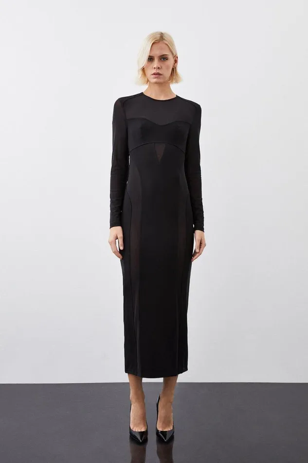 Dresses Women Karen Millen Ponte And Power Mesh Midaxi Dress Black