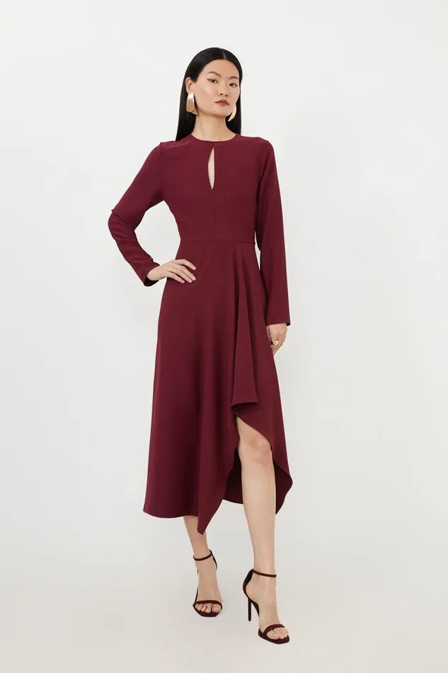 Dresses Women Karen Millen Premium Crepe Asymmetric Drape Waterfall Dress Wine Dresses Women Karen Millen Premium Crepe Asymmetric Drape Waterfall Dress Wine