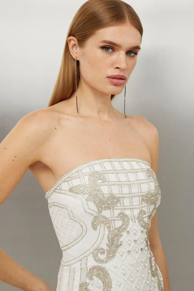 Dresses Women Karen Millen Premium Embellished Bandeau Woven Mini Dress Ivory
