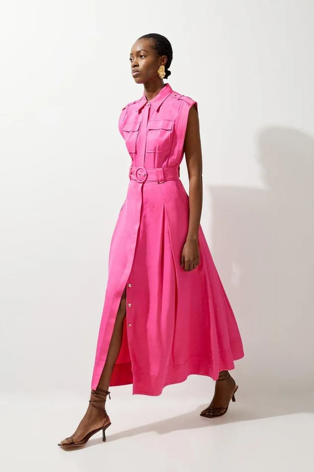 Dresses Women Karen Millen Premium Viscose Linen Topstitch Midaxi Dress Magenta Dresses Women Karen Millen Premium Viscose Linen Topstitch Midaxi Dress Magenta