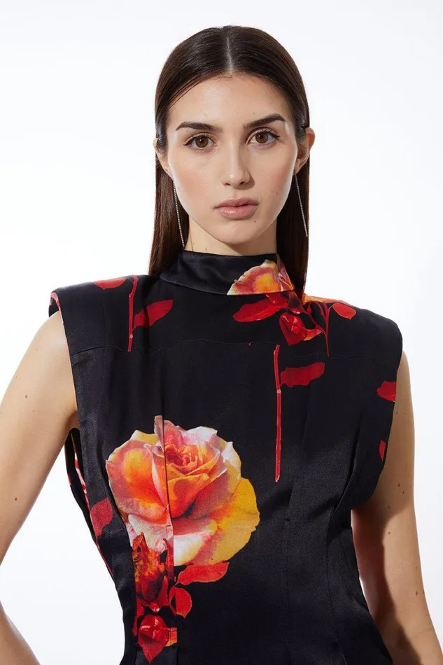 Dresses Women Karen Millen Rose Floral Satin Back Crepe Woven Maxi Dress Floral