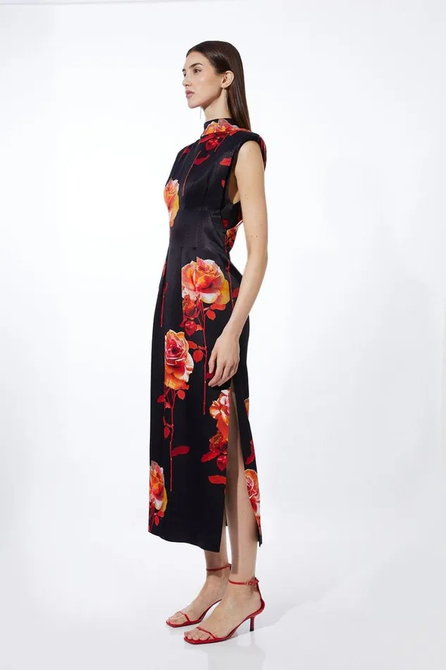 Dresses Women Karen Millen Rose Floral Satin Back Crepe Woven Maxi Dress Floral