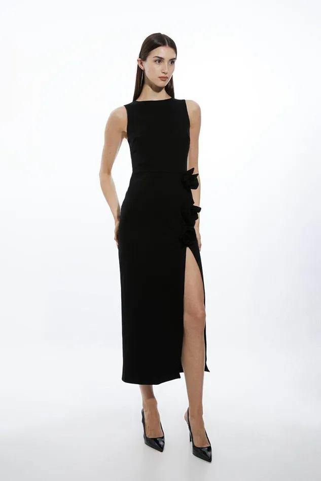 Dresses Women Karen Millen Rosette Ponte Jersey Slit Maxi Dress Black