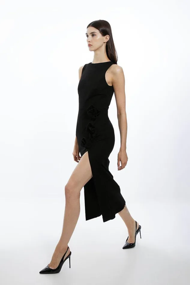 Dresses Women Karen Millen Rosette Ponte Jersey Slit Maxi Dress Black