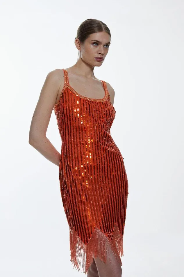 Dresses Women Karen Millen Sequin Embellishment Mini Woven Dress Orange