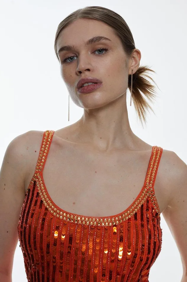 Dresses Women Karen Millen Sequin Embellishment Mini Woven Dress Orange