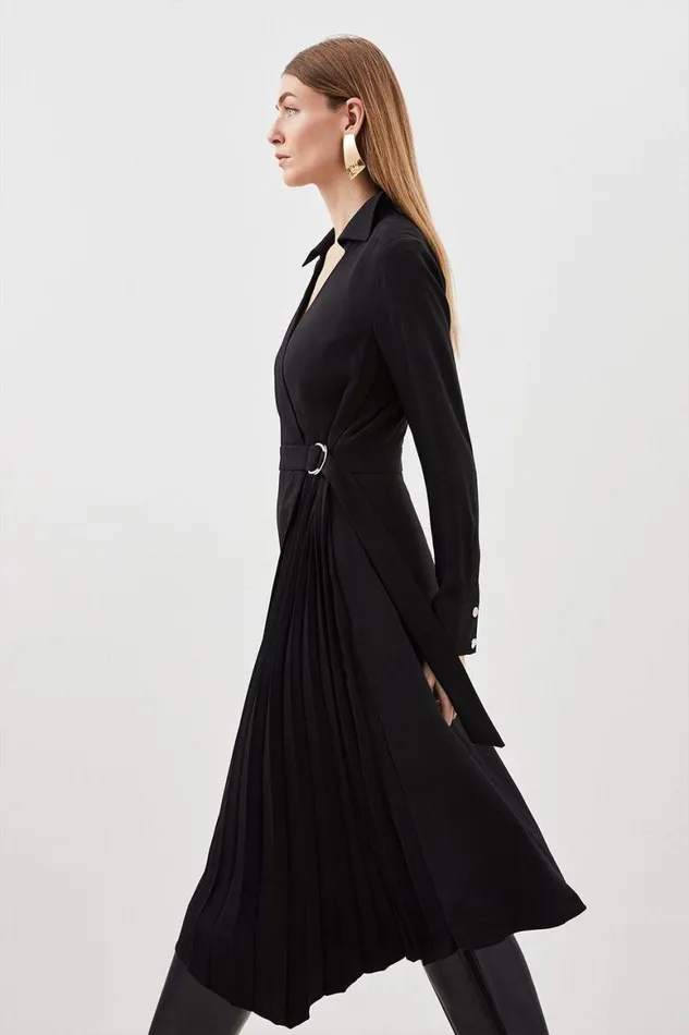 Dresses Women Karen Millen Soft Tailored Pleat Detail Belted Shirt Dress Black Dresses Women Karen Millen Soft Tailored Pleat Detail Belted Shirt Dress Black
