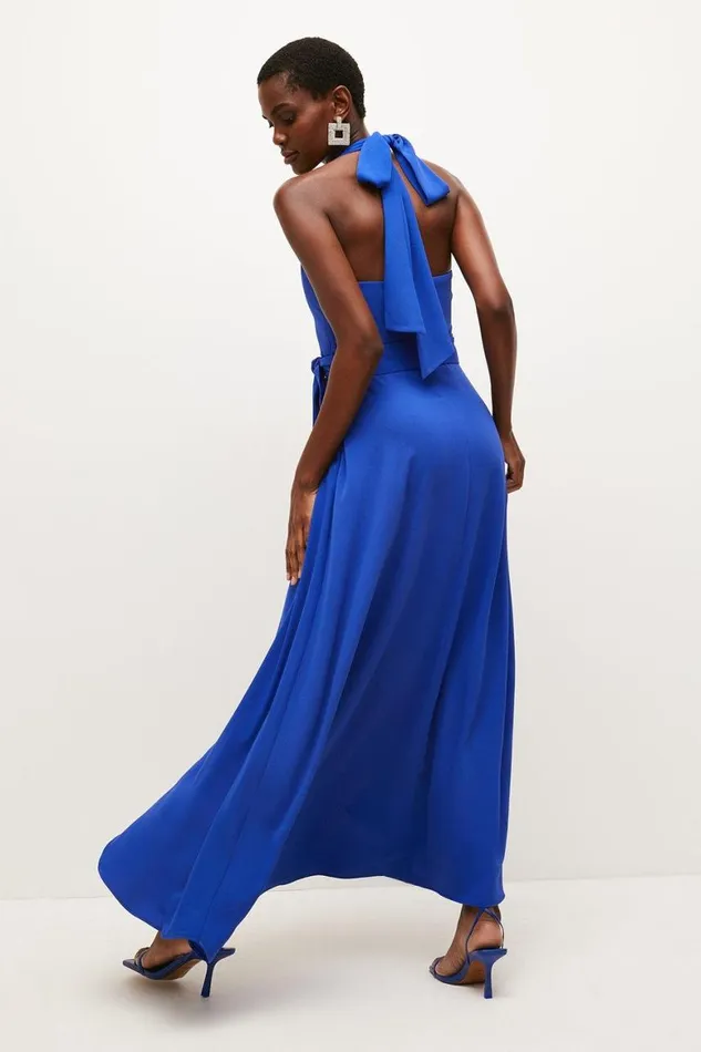 Dresses Women Karen Millen Soft Tailored Waterfall Halter Maxi Dress Blue