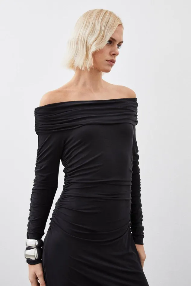 Dresses Women Karen Millen Soft Touch Slinky Jersey Bardot Midi Dress Black