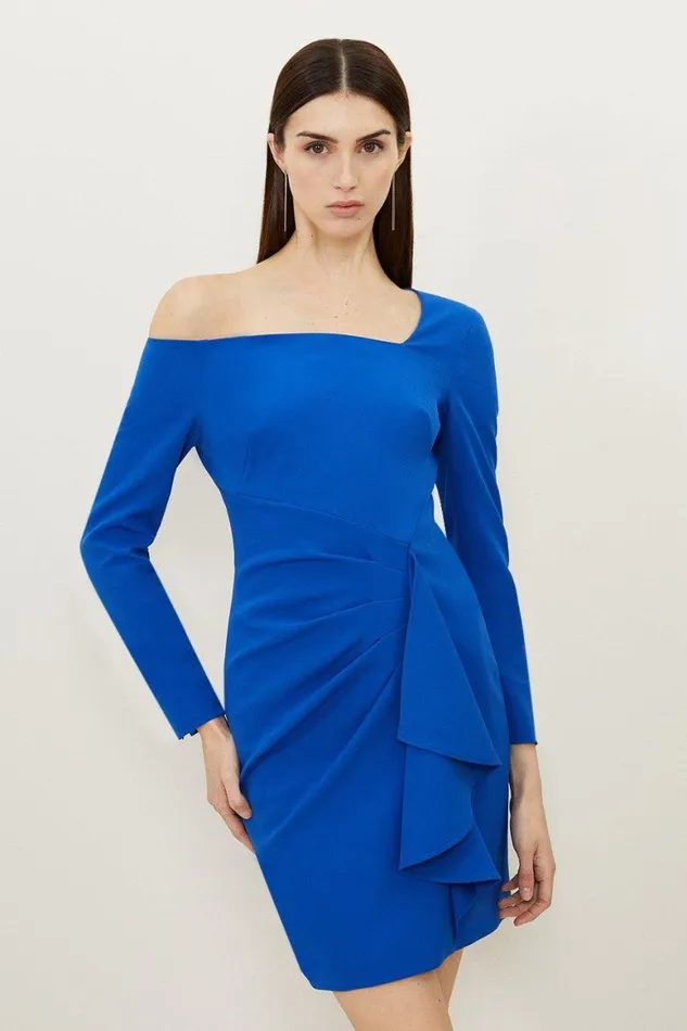 Dresses Women Karen Millen Stretch Crepe Asymmetric Neckline Draped Mini Dress Cobalt Dresses Women Karen Millen Stretch Crepe Asymmetric Neckline Draped Mini Dress Cobalt