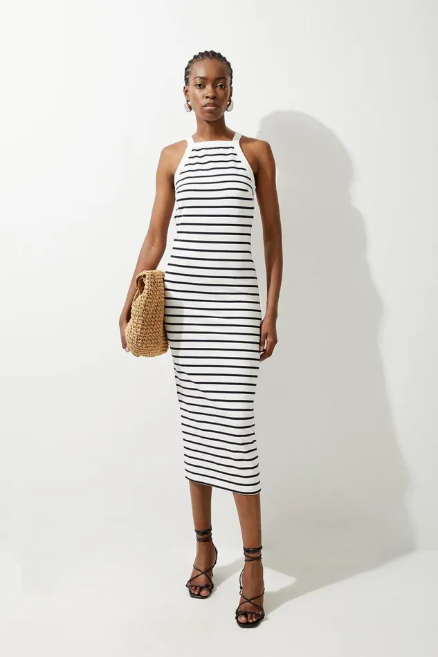 Dresses Women Karen Millen Stripe Stretch Cotton Jersey Halter Midi Dress Ivory Dresses Women Karen Millen Stripe Stretch Cotton Jersey Halter Midi Dress Ivory