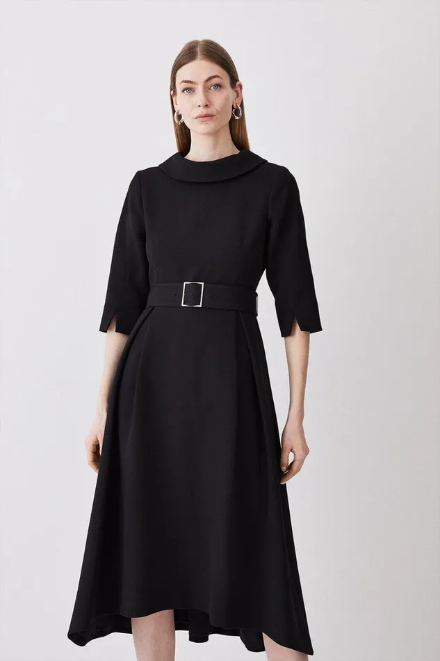 Dresses Women Karen Millen Structured Crepe Roll Neck Dip Hem Midi Dress Black Dresses Women Karen Millen Structured Crepe Roll Neck Dip Hem Midi Dress Black