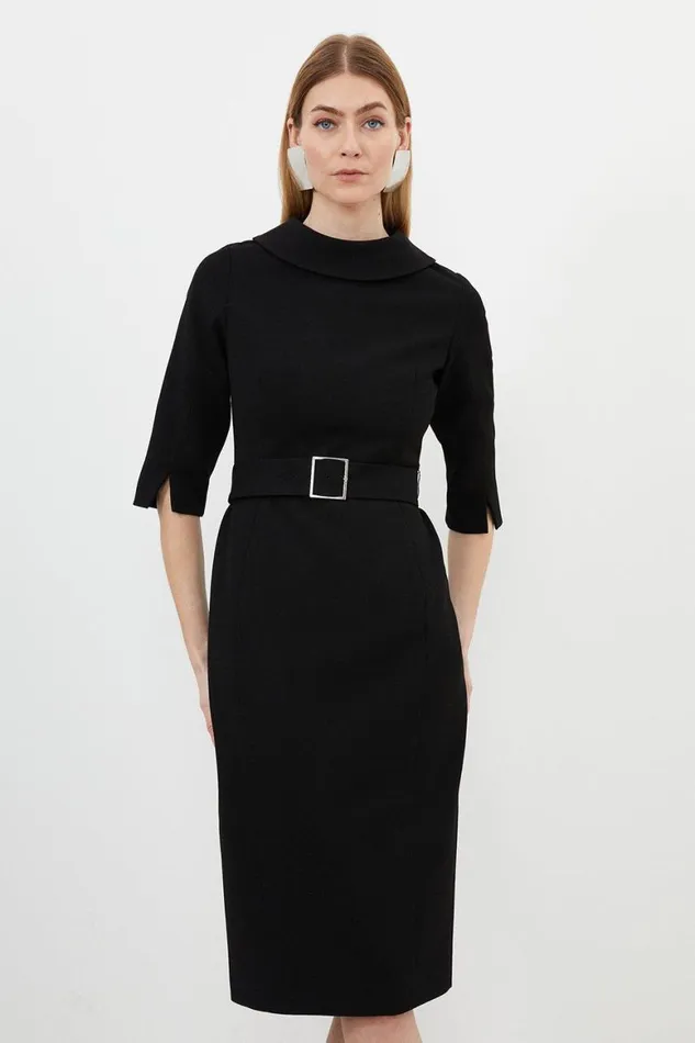 Dresses Women Karen Millen Structured Crepe Tailored Roll Neck Pencil Midi Dress Black Dresses Women Karen Millen Structured Crepe Tailored Roll Neck Pencil Midi Dress Black