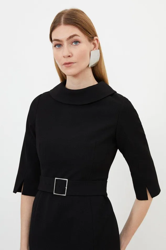 Dresses Women Karen Millen Structured Crepe Tailored Roll Neck Pencil Midi Dress Black