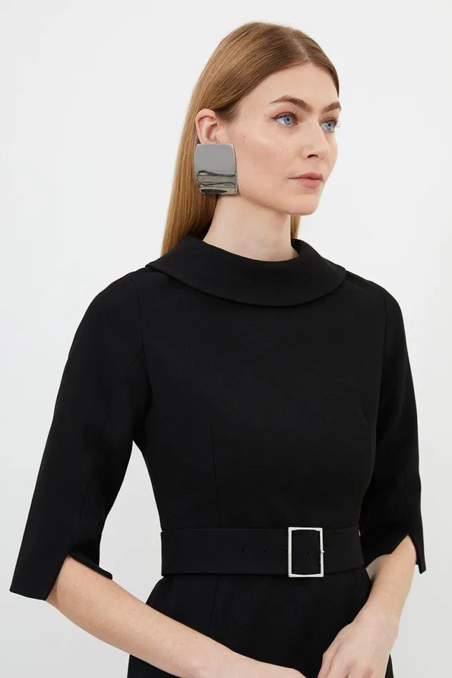 Dresses Women Karen Millen Structured Crepe Tailored Roll Neck Pencil Midi Dress Black