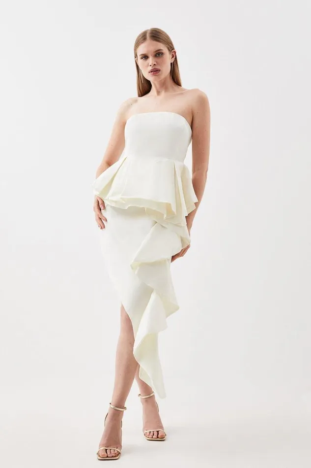 Dresses Women Karen Millen Taffeta Double Ruffle Detail Tailored Midi Dress Ivory Dresses Women Karen Millen Taffeta Double Ruffle Detail Tailored Midi Dress Ivory