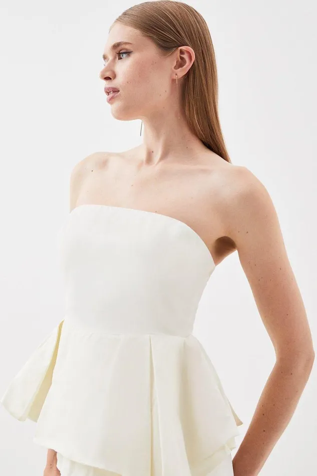 Dresses Women Karen Millen Taffeta Double Ruffle Detail Tailored Midi Dress Ivory