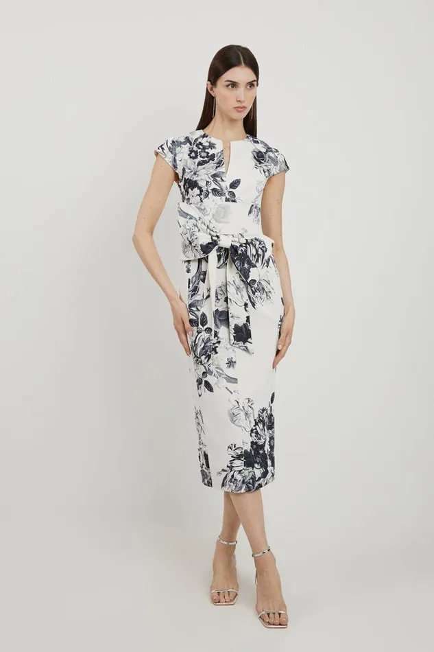 Dresses Women Karen Millen Tailored Crepe Mono Floral Bow Detail Midi Dress Mono Dresses Women Karen Millen Tailored Crepe Mono Floral Bow Detail Midi Dress Mono