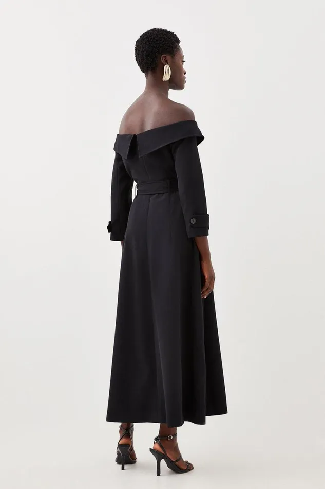 Dresses Women Karen Millen Tailored Off Shoulder Belted Double Breasted Pocket Detail Dress Black