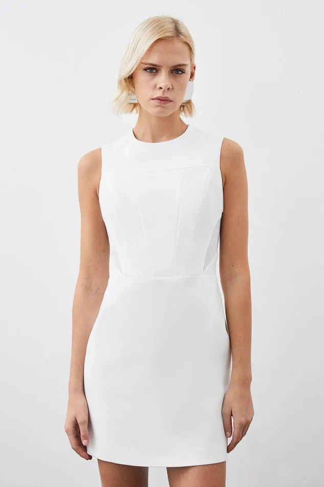 Dresses Women Karen Millen Tailored Scuba High Neck Mesh Panelled Mini Dress Ivory Dresses Women Karen Millen Tailored Scuba High Neck Mesh Panelled Mini Dress Ivory