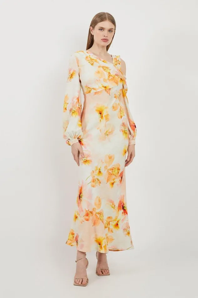 Dresses Women Karen Millen Tall Delicate Floral Satin Cold Shoulder Draped Midi Dress Blush Dresses Women Karen Millen Tall Delicate Floral Satin Cold Shoulder Draped Midi Dress Blush