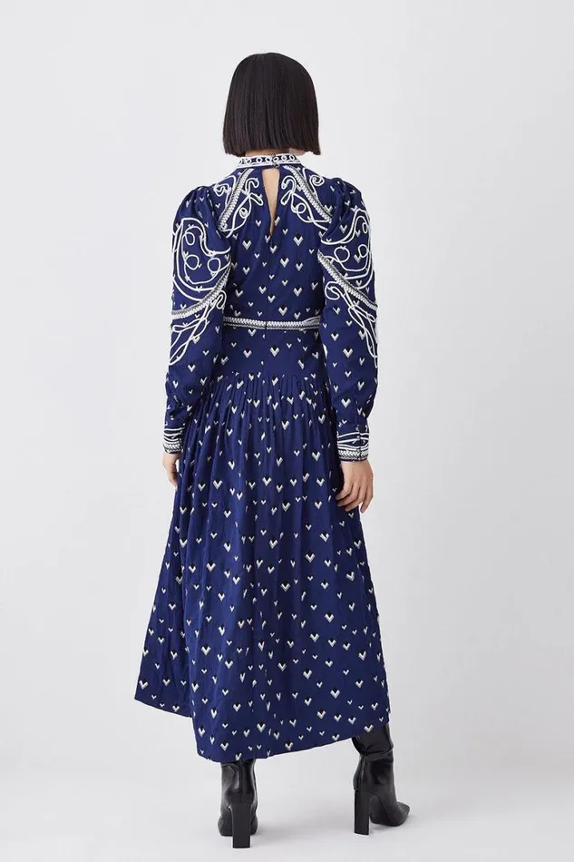 Dresses Women Karen Millen Tall Embroidered Cornelli Tape Woven Dress Navy