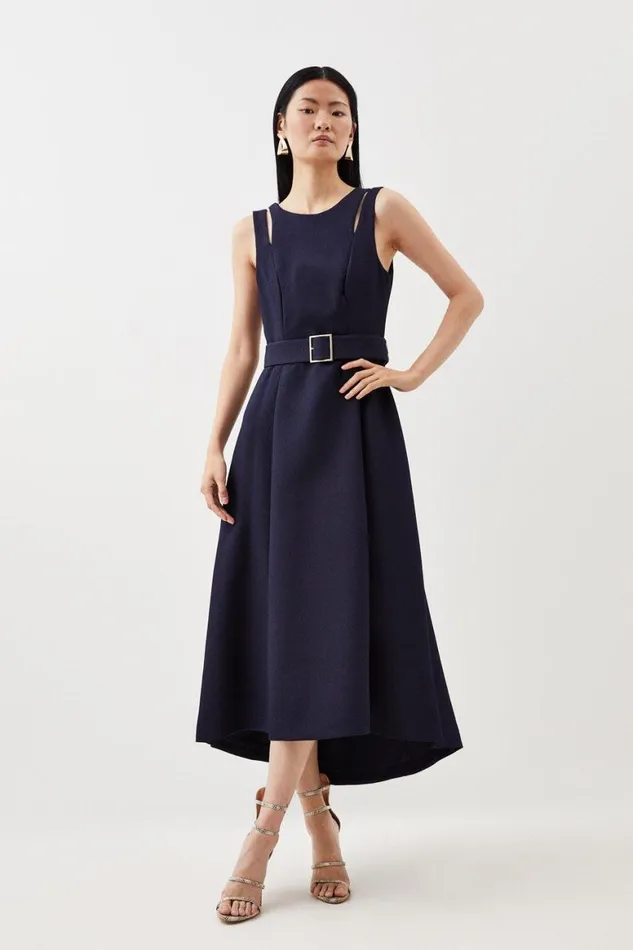 Dresses Women Karen Millen Textured Crepe Tailored Seam Detail Belted Midaxi Dress Navy Dresses Women Karen Millen Textured Crepe Tailored Seam Detail Belted Midaxi Dress Navy