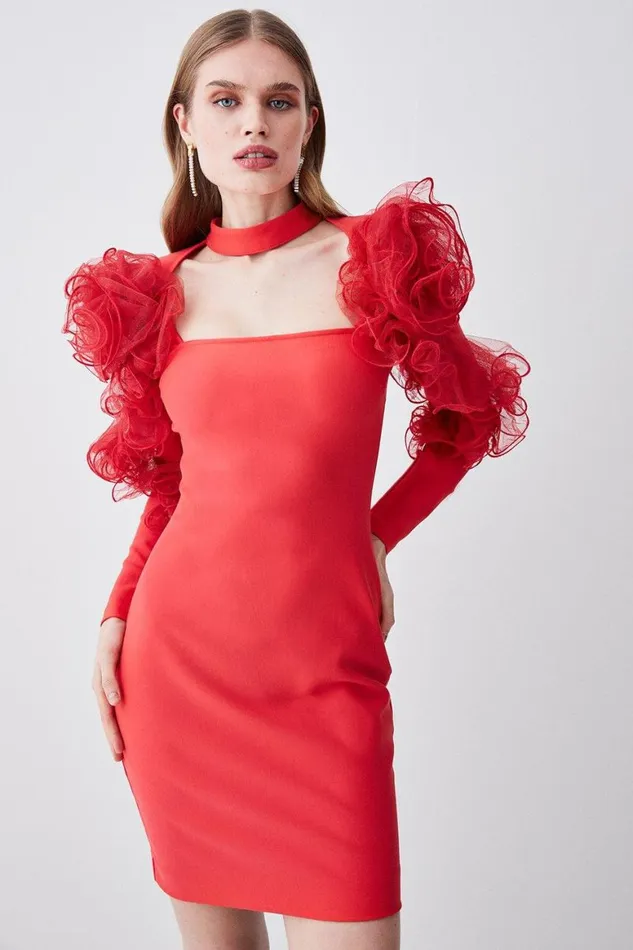 Dresses Women Karen Millen Tulle Detail Ponte Mini Dress Pink