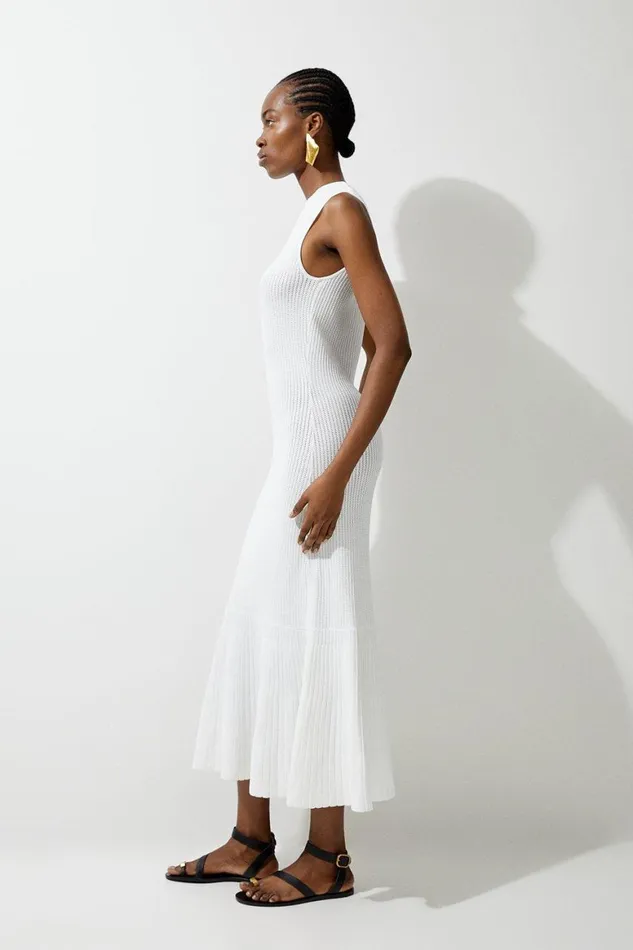 Dresses Women Karen Millen Viscose Blend Pointelle Knit Midaxi Dress Ivory