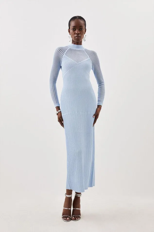 Dresses Women Karen Millen Viscose Blend Sheer Knit Column Midaxi Dress Pale Blue Dresses Women Karen Millen Viscose Blend Sheer Knit Column Midaxi Dress Pale Blue