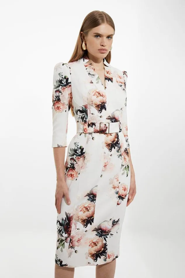 Dresses Women Karen Millen Viscose Satin Back Crepe Peony Forever Midi Pencil Dress Floral Dresses Women Karen Millen Viscose Satin Back Crepe Peony Forever Midi Pencil Dress Floral