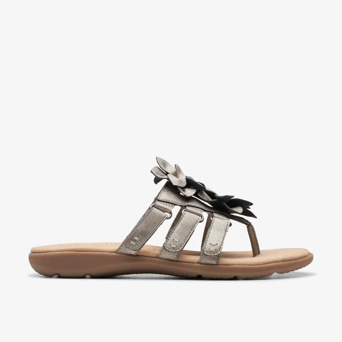 Elizabelle Mae Pewter Metallic Women Clarks Sandals and Flip Flops