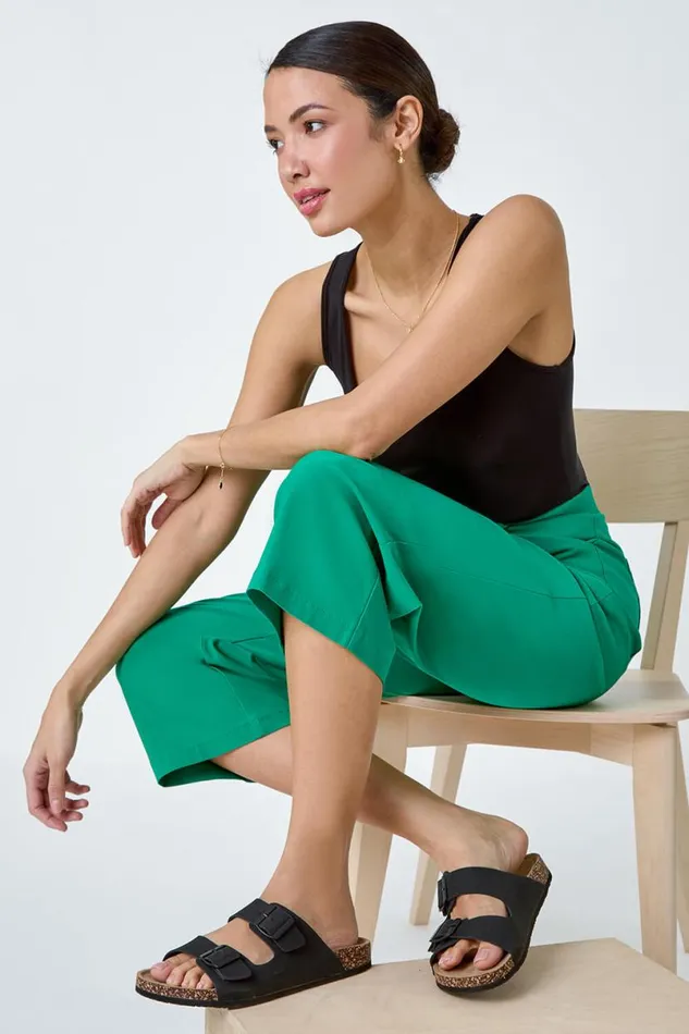 Emerald Elastic Waist Stretch Cropped Culotte Women Roman Coords