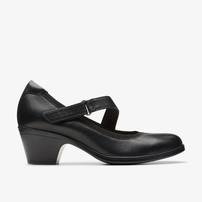 Emily 2 Mabel Black Leather Women Clarks Heels and Pumps