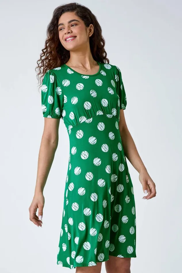 Forest Oversized Spot Print Stretch Dress Women Roman Dresses