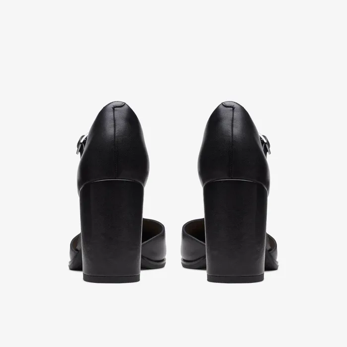 Freva 85 Bar Black Leather Women Clarks Heels and Pumps