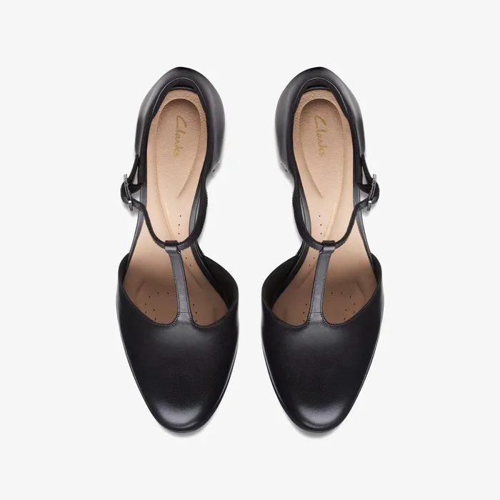 Freva 85 Bar Black Leather Women Clarks Heels and Pumps