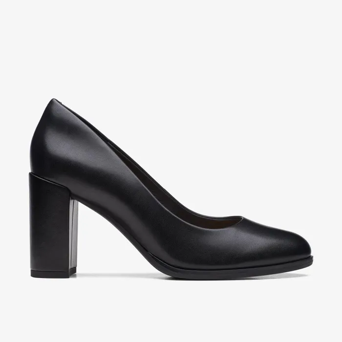 Freva 85 Court Black Leather Women Clarks Heels and Pumps