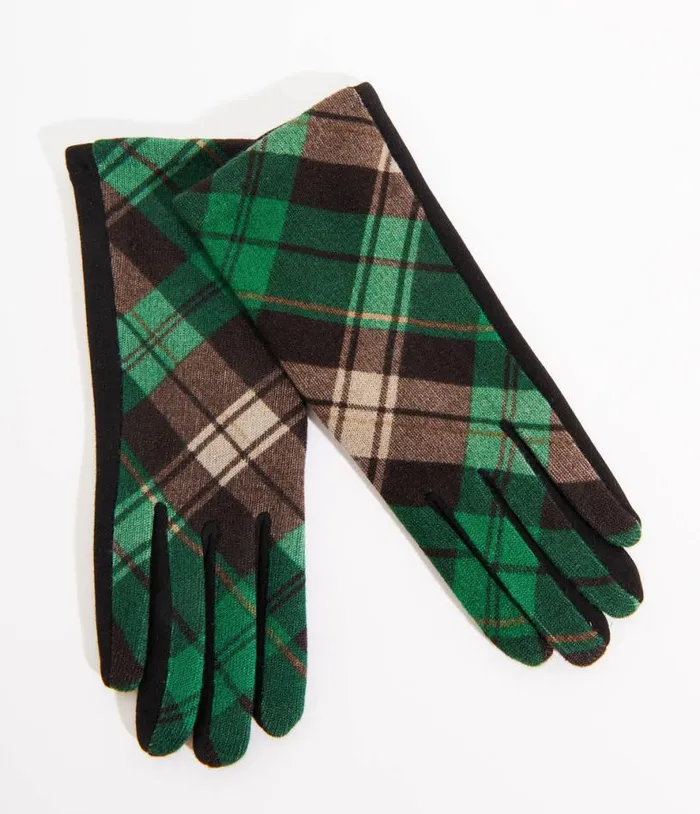 Green and Black Plaid Gloves Accessories Unique Vintage Gloves and Scarves