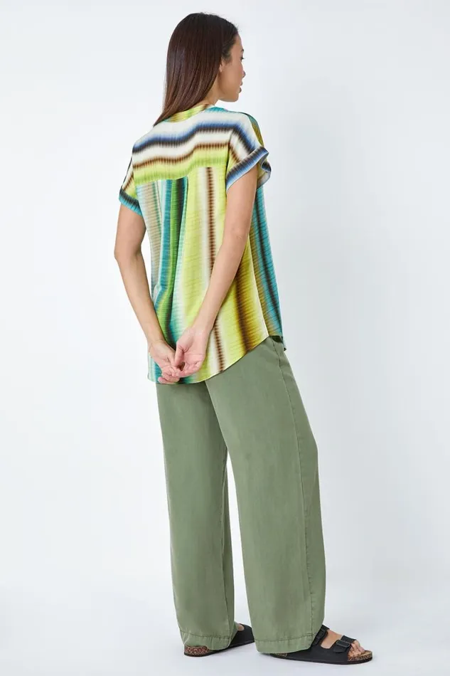 Green Tie Dye VNeck Pleat Detail Top Women Roman Tops