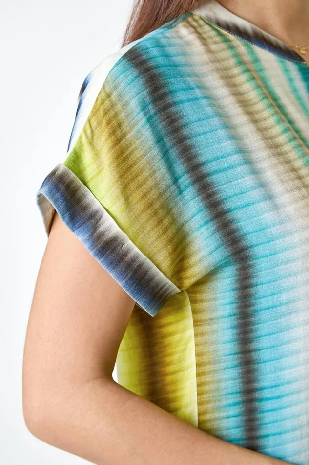 Green Tie Dye VNeck Pleat Detail Top Women Roman Tops