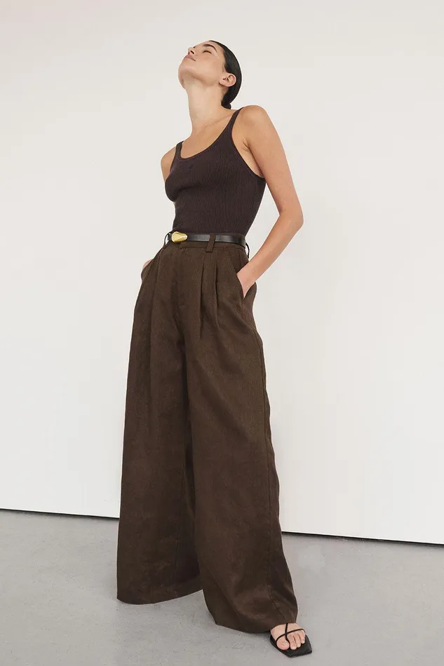 HOLDEN BITTER CHOC LINEN PANT Women DISSH Pants