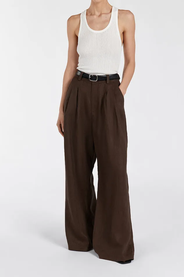 HOLDEN BITTER CHOC LINEN PANT Women DISSH Pants
