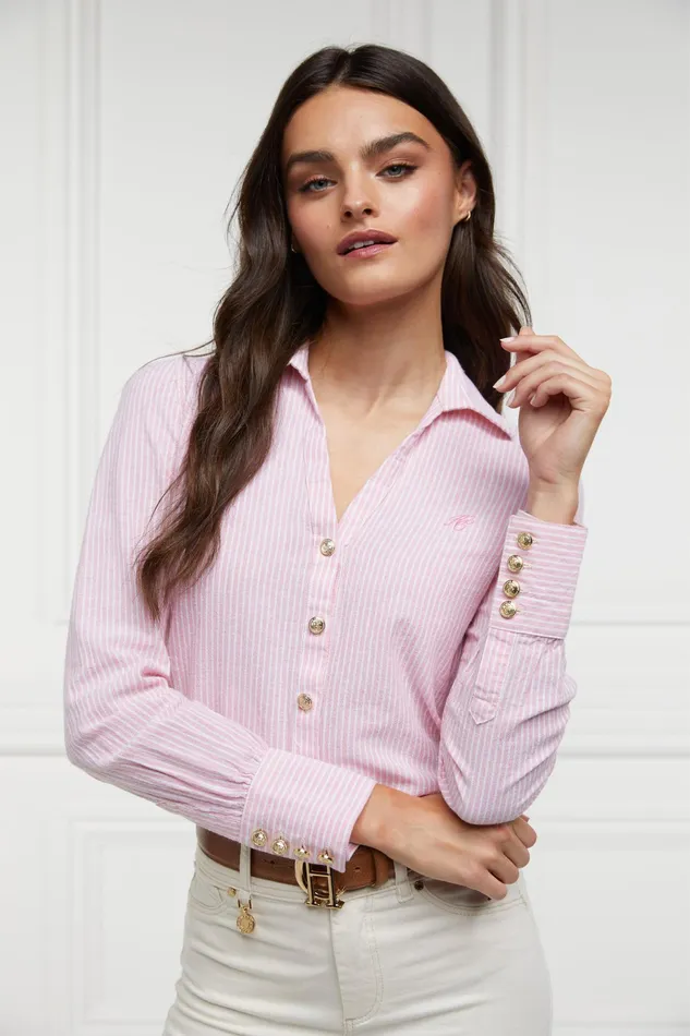 Holland Cooper Classic VNeck Blouse Pink Stripe Women Shirts and Blouses