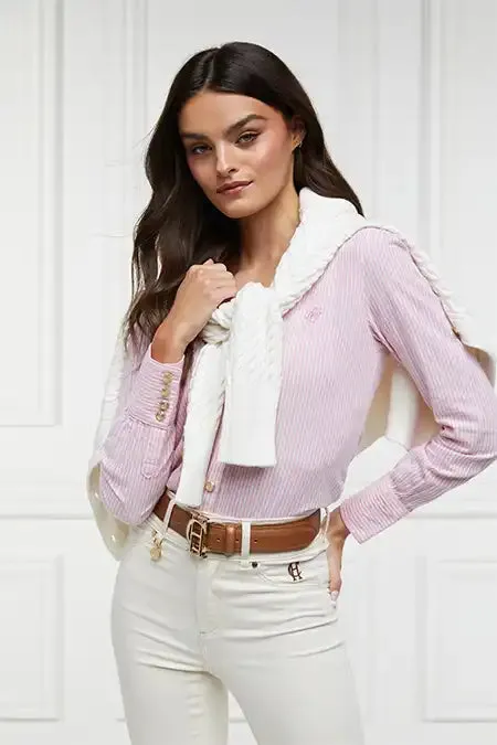 Holland Cooper Classic VNeck Blouse Pink Stripe Women Shirts and Blouses