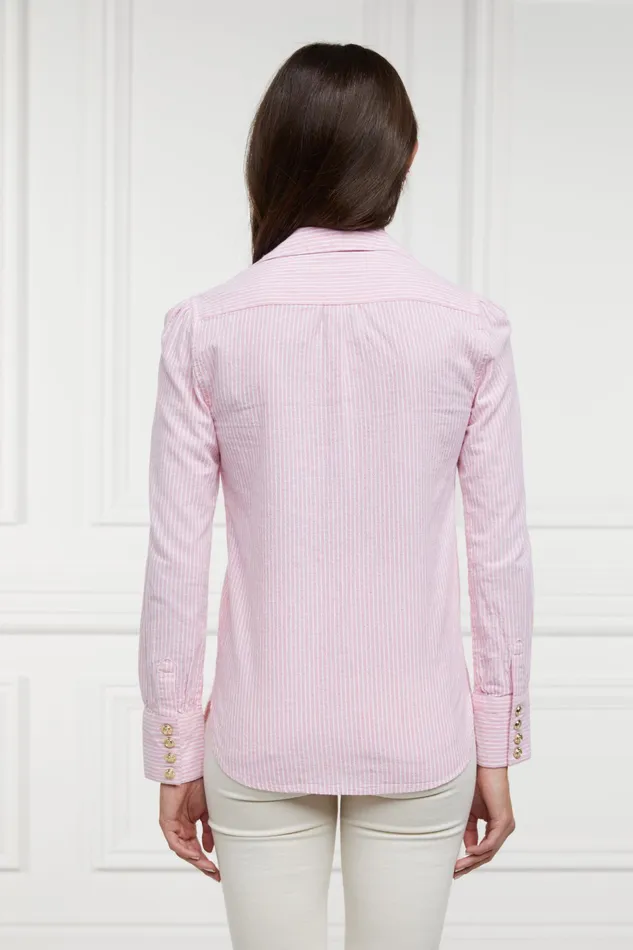 Holland Cooper Classic VNeck Blouse Pink Stripe Women Shirts and Blouses