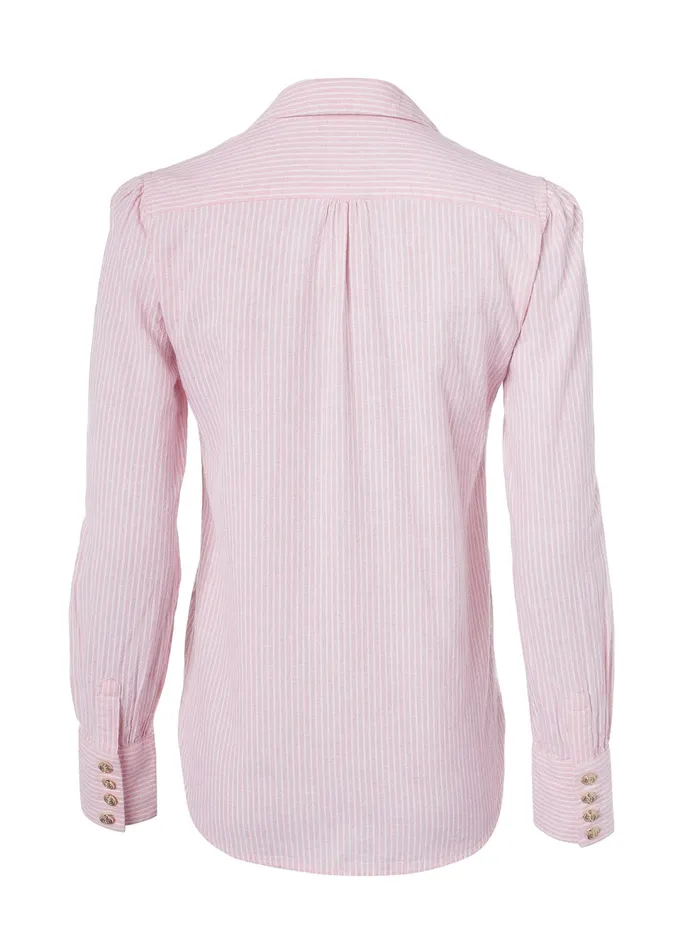 Holland Cooper Classic VNeck Blouse Pink Stripe Women Shirts and Blouses